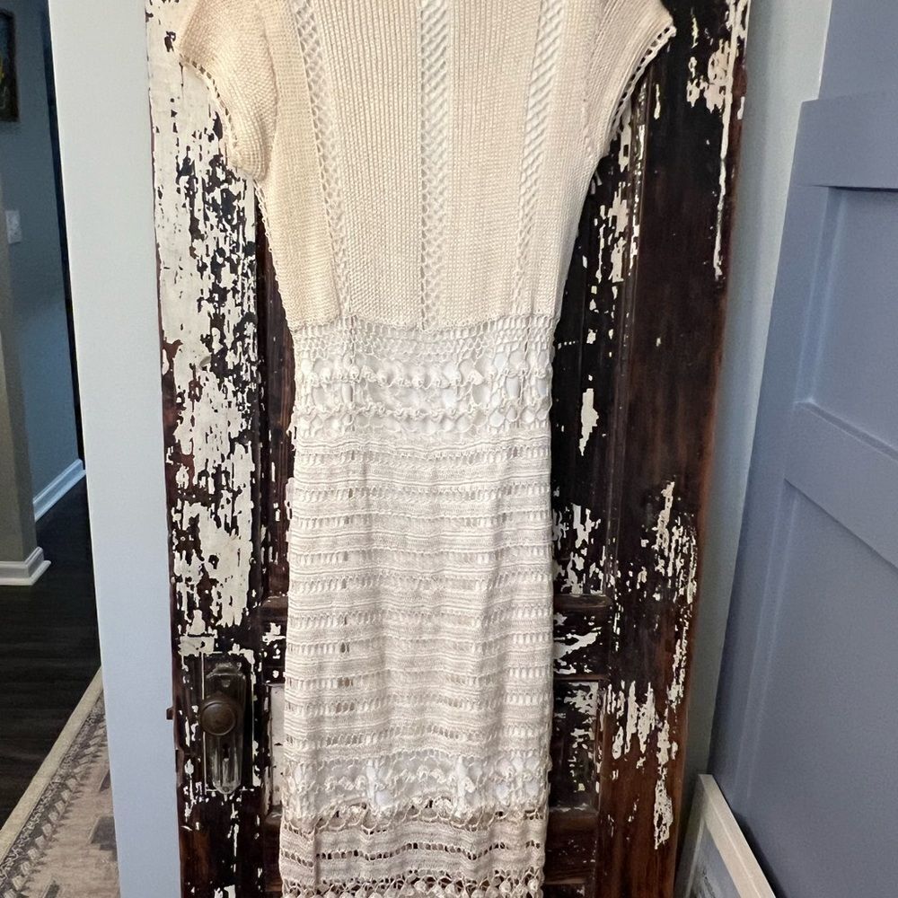 Elegant vintage Kroshetta by Papillon Crochet Cream Knit Dress women’s size 8 - Picture 3 of 11